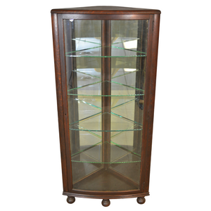 SOLD Antique China Cabinet by Horner, Oak Curved Door Corner China Cabinet