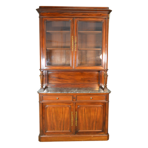 SOLD Antique China Closet, Mahogany Marble Top China Buffet