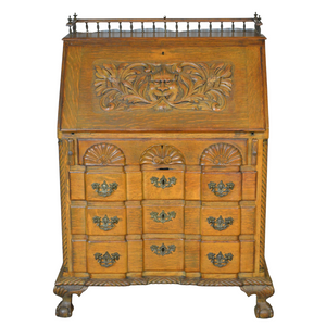 SOLD Antique Governor Winthrop Desk, Oak Carved Desk - Museum Quality