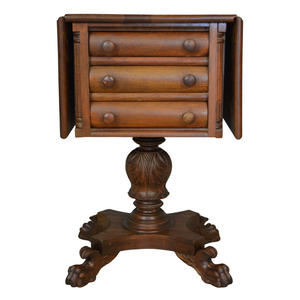 SOLD Antique Sewing Table, Mahogany Federal Empire Carved Worktable