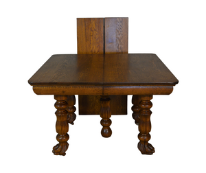 SOLD Antique Dining Room Table, Square Oak Claw Foot Dining Table w/2 Leaves