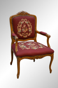 SOLD French Carved Needlepoint Arm Chair