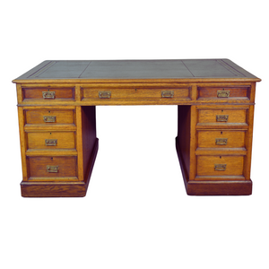 SOLD Antique Office Desk, Oak Leather Top Partners Desk
