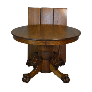 SOLD Antique Dining Table / Round Oak Banquet Table Lion Carved Legs