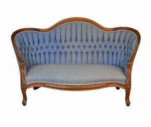 SOLD Antique Sofa, Victorian Finger Carved Couch, Blue Fabric
