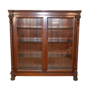 SOLD Antique Bookcase, Oak with Acanthus Carved Details by Paine