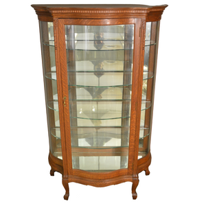 SOLD Antique China Closet, Oak with Serpentine Glass
