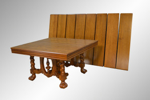 SOLD Victorian Oak Banquet Dining Conference Table w/ 8 Leaves OPENS- 12.5 Feet