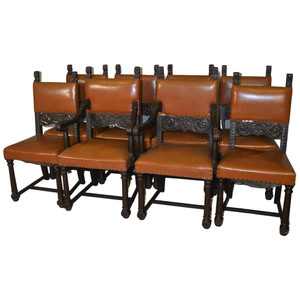 SOLD Antique Dining Room Chairs, Set of 8 Lion Head Carved Dining Chairs