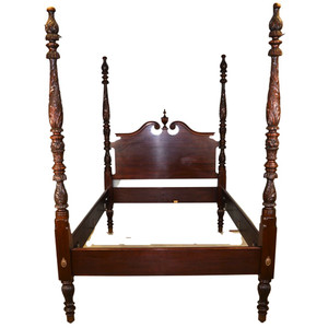 SOLD Antique Acanthus Carved Extra Tall Pineapple Poster Bed