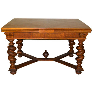 SOLD Antique Oak Draw Leaf Dining Table Opens 11 Feet
