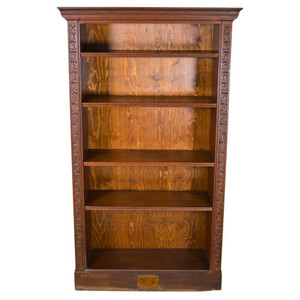 SOLD Antique Carved Raised Panel Oak Bookcase