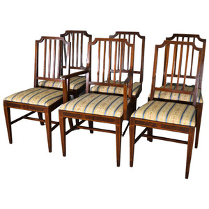 SOLD Antique Set of 6 Mahogany Inlaid Formal Dining Chairs