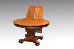 SOLD Beautiful Antique Oak Round Dining Table w/2 Leaves