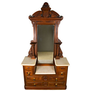 SOLD Antique Victorian Walnut Marble Top Drop Center Dresser