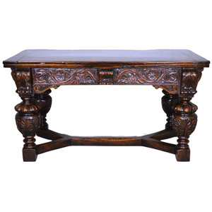 SOLD Antique Excessively Carved Computer Table, Oak Draw Leaf Table