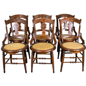 SOLD Antique Set of 6 Victorian Walnut Dining Chairs