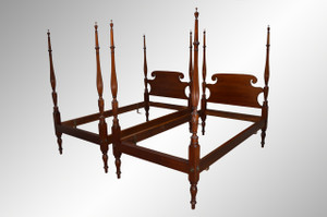 SOLD Pair of Tall Pencil Poster Beds Sheraton Style