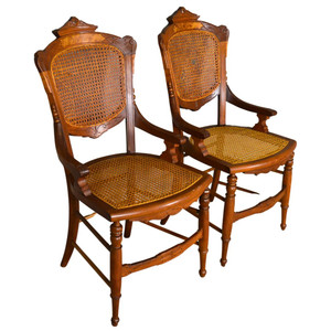 SOLD Antique Pair of Victorian Burl Walnut Armchairs