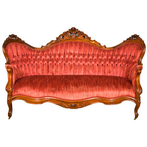 SOLD Antique Victorian Carved Red Sofa