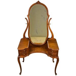 SOLD Antique Oak Unusual Shapely Ladies Vanity