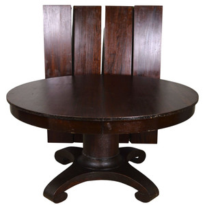 SOLD Antique Mahogany Round Empire Dining Table – 54” – 4 Leaves