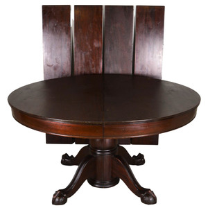 SOLD Antique Round Mahogany Ball and Claw Dining Table – 4 Leaves