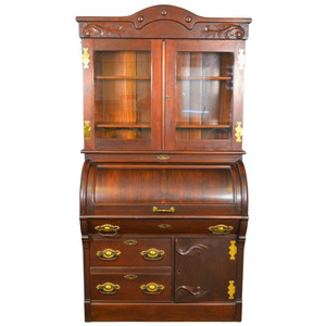 SOLD Antique Victorian Walnut Cylinder Secretary Desk with Carvings
