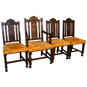 SOLD Antique Set of 4 Oak Carved Dining Chairs