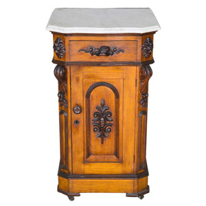 SOLD Antique Victorian Marble Top Half Commode Ash & Walnut