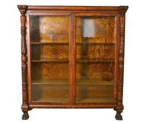 SOLD Antique Oak Acanthus Claw Foot Bookcase