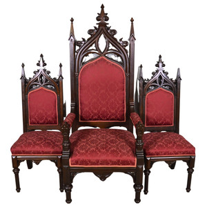 SOLD Antique Set of 3 Gothic Style Chairs