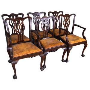 SOLD Antique Set of 6 Chippendale Mahogany Ball and Claw Dining Chairs