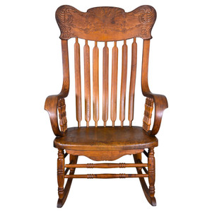 SOLD Antique Rocker, Victorian Carved Roll Arm Rocking Chair