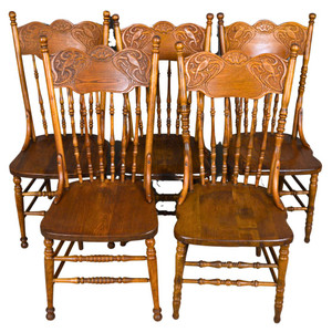 SOLD Antique Victorian Set of 5 Unusual Carved Chairs with Birds