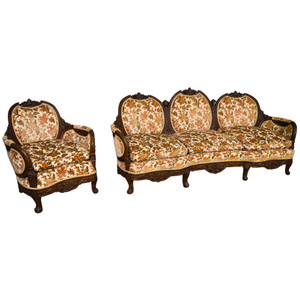 SOLD Antique French Victorian Heavily Carved Walnut Parlor Set