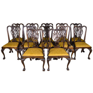 SOLD Antique Set of 12 Mahogany Ball and Claw Dining Chairs