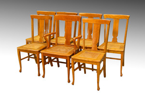SOLD Set of Seven Tiger Sawn Oak Dining Chairs
