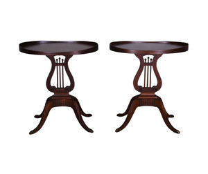 SOLD Antique Pair of Mahogany Lyre Base End Tables