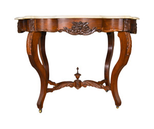 Antique Victorian Marble Top Carved Center Table #21682