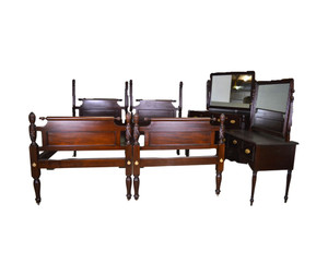 SOLD Antique Solid Mahogany Four Piece Bedroom Set – Twin Pineapple Beds