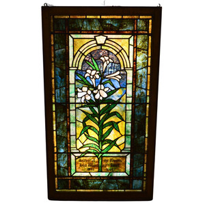 SOLD Antique Victorian Leaded Stained Glass Window with Lillies
