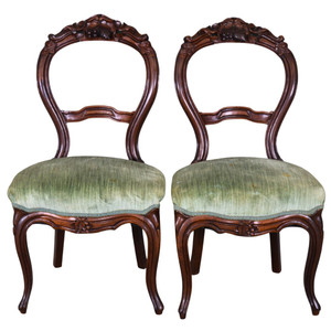 SOLD Antique Pair of Victorian Hand Carved Dining Chairs