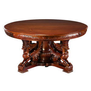SOLD Antique Mahogany Banquet Table with 8 Leaves. Opens to 11 Feet!