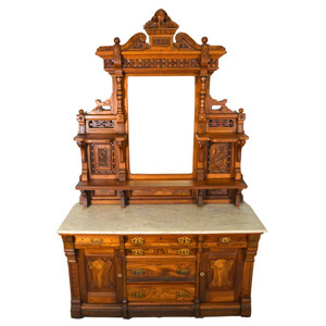 Antique Monumental Marble Top Sideboard – Extra Tall #22050