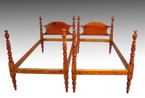 SOLD Antique Pair of Country Early Carved Twin Beds