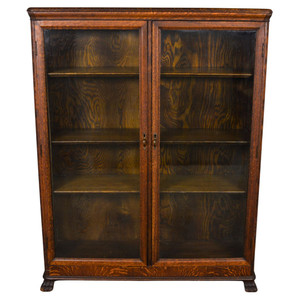 SOLD Antique Oak Two Door Claw Foot Bookcase