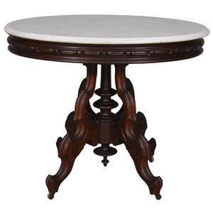 SOLD Antique Victorian Oval Marble Top Parlor Center Table by Brooks