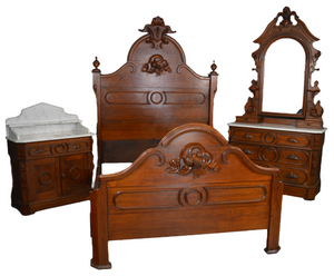 SOLD Antique Victorian Marble Top Three Piece Carved Bed Set SOLD Antique Victorian Marble Top Three Piece Carved Bed Set