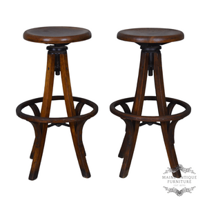 SOLD Antique Oak Victorian Industrial Era Round Stools